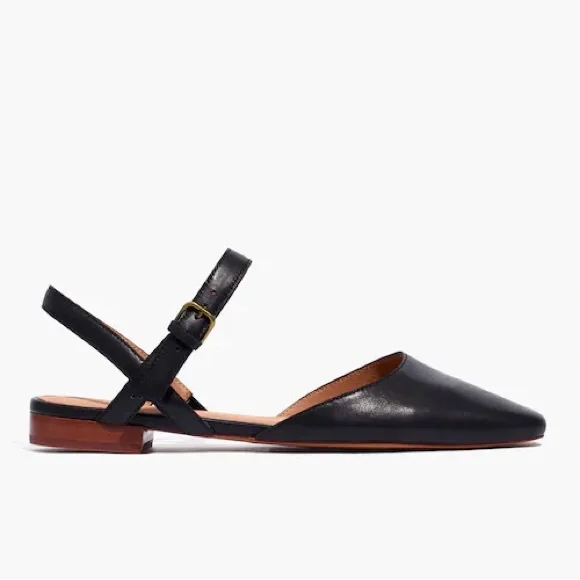 Madewell | Women’s Black Leather The Jeanne Slingback Adjustable Strap Flats 7 - Picture 3 of 16